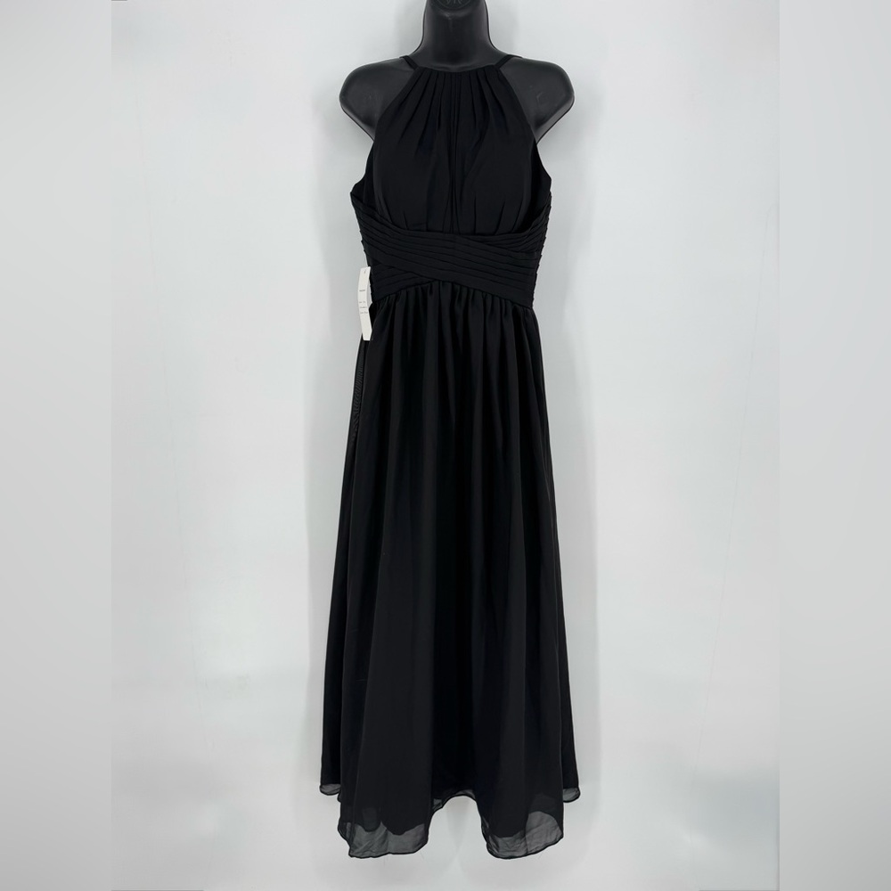Elegant Black Halter‎ Dress Flowy Corset Back Adjustable Straps Size 4 NWT